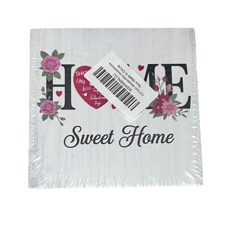 Wood Sign 5‎ x 5 Valentine's Day Love Sweet Home Plaque Desk Shelf Decor Prop